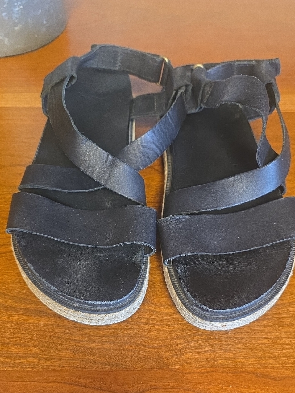 Sorel Black Leather Strappy Platform Sandals